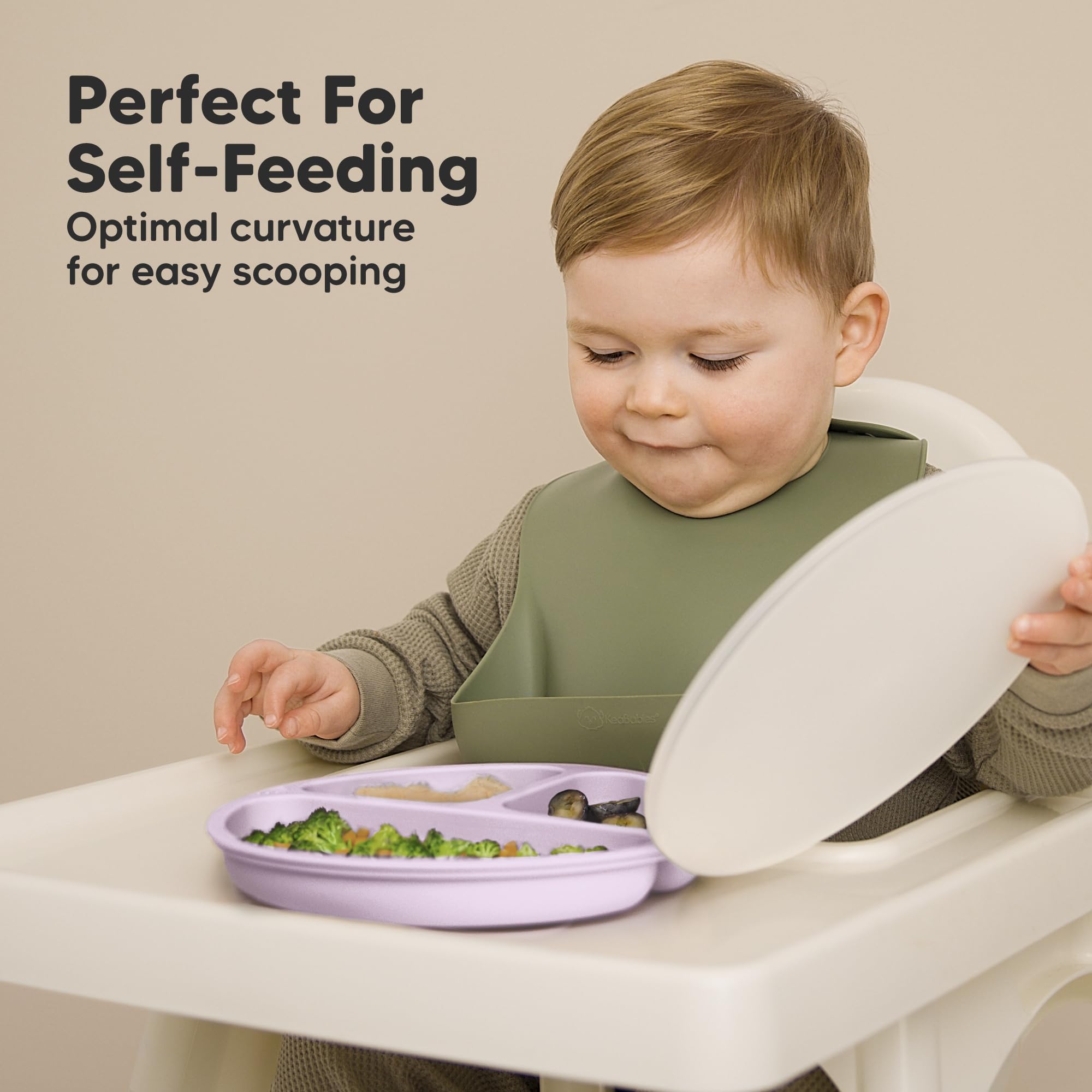 KeaBabies Suction Plates with Lids for Baby, 3pk 100% Silicone (Amethyst)