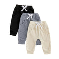 Sejardin Toddler Baby Boy Girl Pants 3 Pack Solid Color Elastic Waist Jogger Sweatpants Newborn Infant Casual Bottoms (Waffle Black Gray Apricot, 6-12 Months)