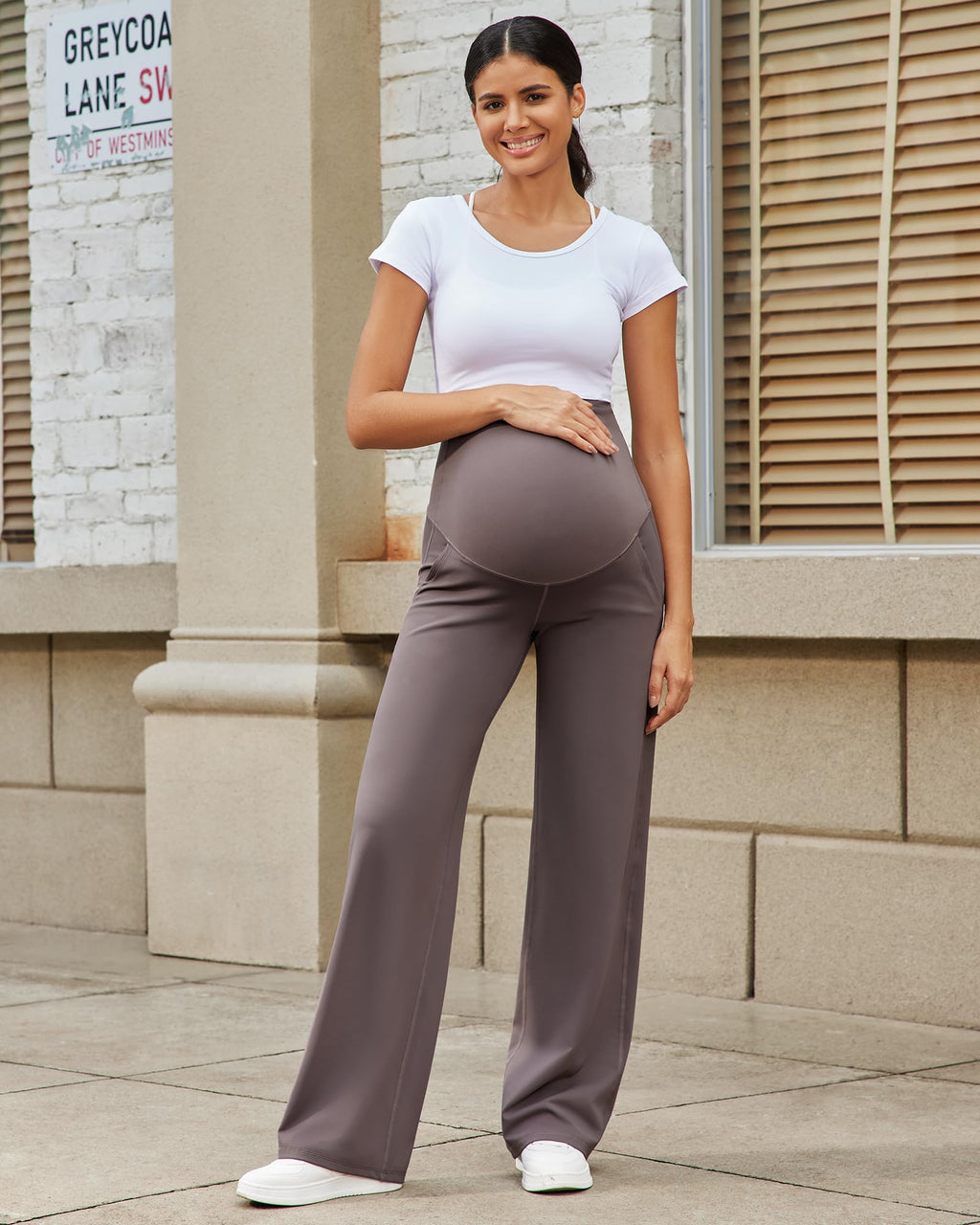 G4Free Maternity Sweatpants Pregnancy Work Pants for Yoga,Taupe,S,Regular