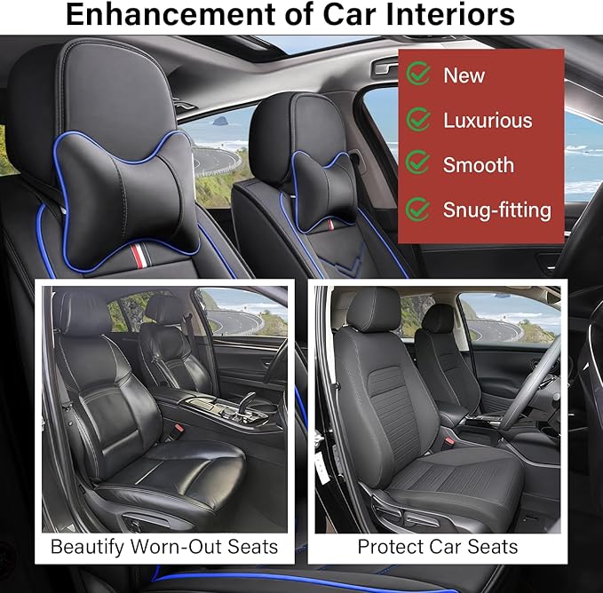Leather Car Seat Covers Fit for LR Range Rover Sport 2023-2025, 5 Seater Waterproof and Wear-Resistant Seat Cover Interior Accessories(Full Set with Pillow,Black&Blue)