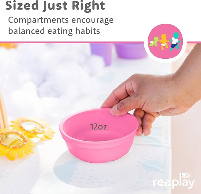 Re-Play 12 oz. Toddler Bowls Set of 4 - Kids Deep-Walled, Durable & Reusable Snack and Meal Bowls, Dishwasher & Microwave Safe, BPA-Free, Made in USA from Recycled Plastic, Easter