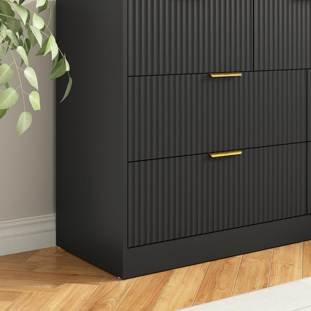 Sscaktu 7 Drawer Fluted Dresser with Deep Drawers for Bedroom, Black丨55 Wide Mid Century Dresser, Modern Chest of Drawers, Wood TV Stand Storage Organizer for Closet, Living Room, Hallway