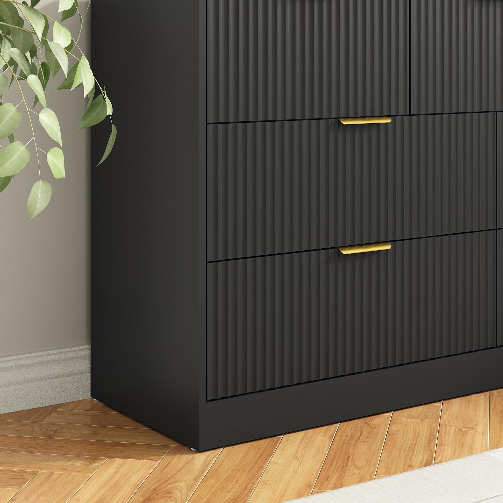 Sscaktu 7 Drawer Fluted Dresser with Deep Drawers for Bedroom, Black丨55 Wide Mid Century Dresser, Modern Chest of Drawers, Wood TV Stand Storage Organizer for Closet, Living Room, Hallway