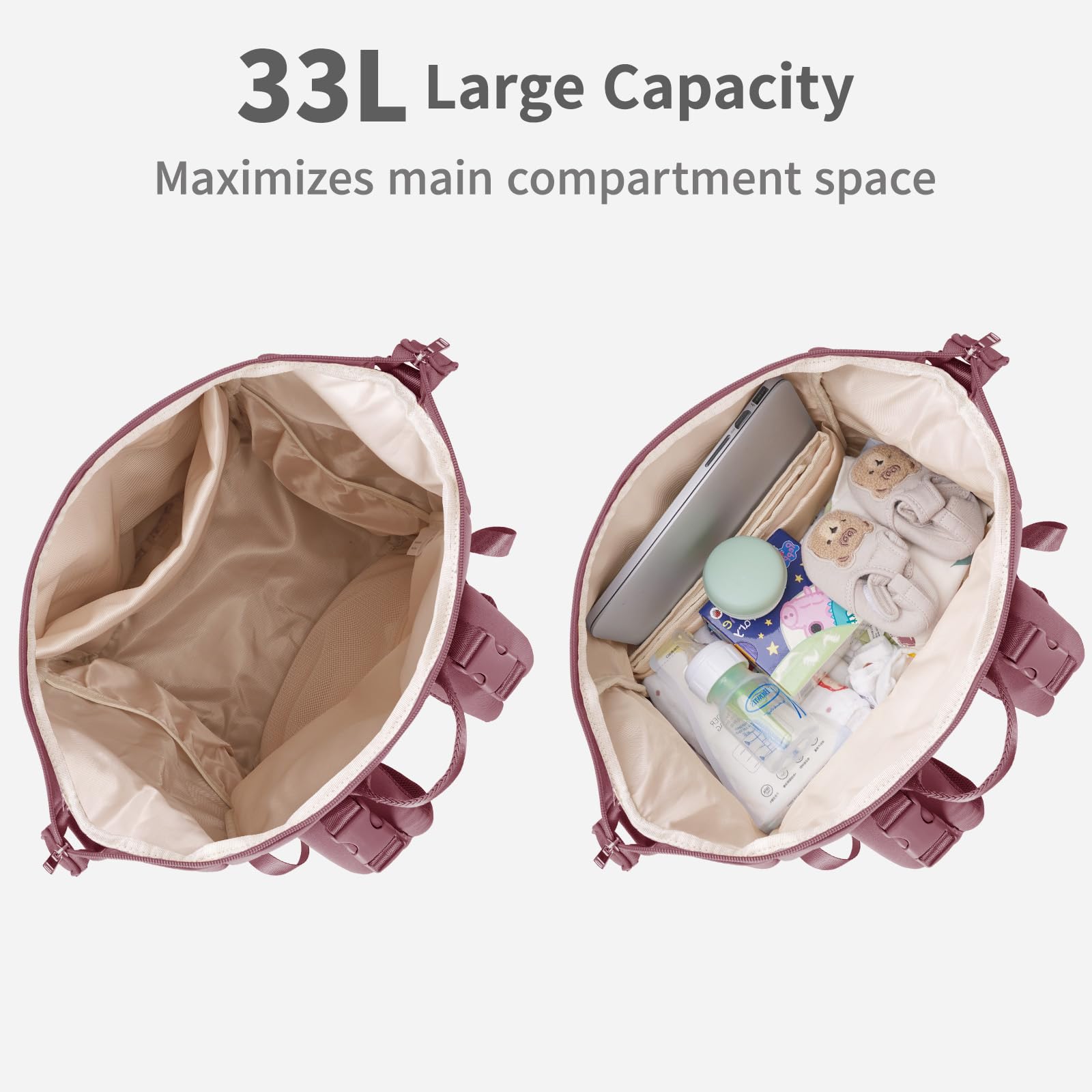 CEI-CEI Neoprene Diaper Bag Backpack with Changing Pad, Large Newborn Baby Maternity Bags Travel Tote with Insulated Pockets (Pink)
