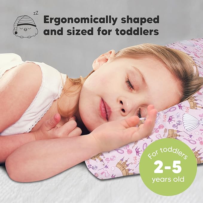 Toddler Pillow with Pillowcase - 13x18 My Little Dreamy Kids Travel Bed Pillows for Sleeping, Organic Cotton Small Pillowcase, Soft & Breathable, Machine Washable,Toddlers 2-5 years old(Dear Princess)
