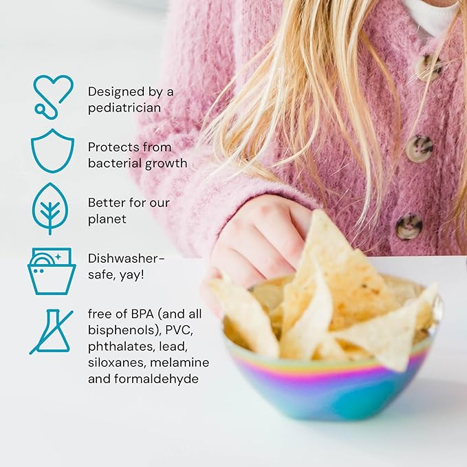 Ahimsa Stainless Steel Bowls for Kids | Non Toxic, Pediatrician Designed Toddler Bowls 12oz | Durable Metal Kids Bowl, Easy to Clean, Dishwasher Safe, Single Fun Rainbow