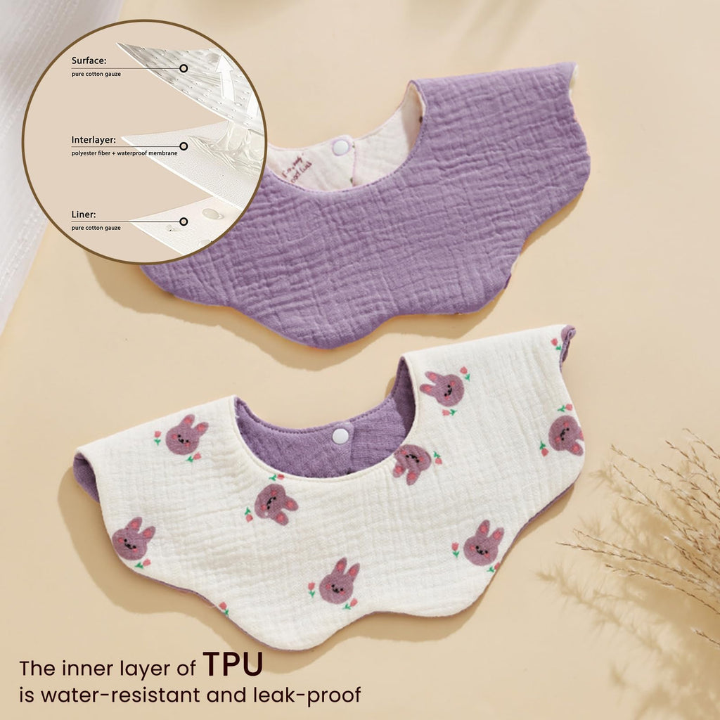 DOSMINE Organic Cotton Muslin Baby Bibs Waterproof Reversible Drool Bibs