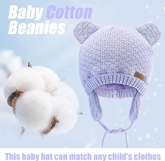 BAVST Baby Beanie Hat for Winter with Earfalp Cute Bear Kids Toddler Girls Boys Warm Knit Cap 0-2Years