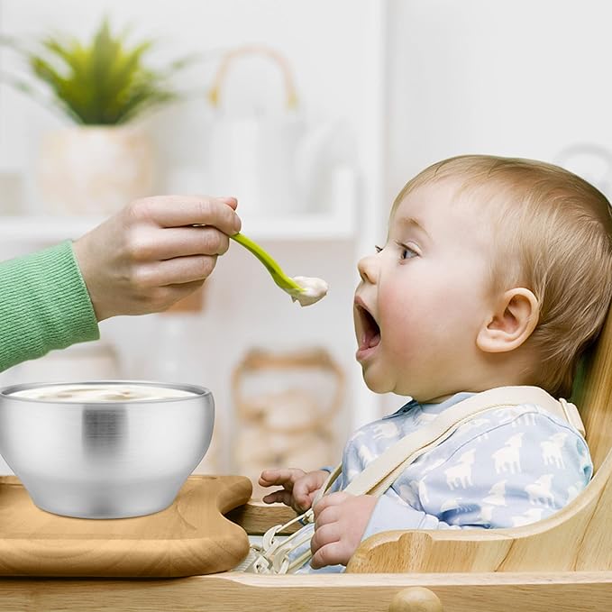 LIANYU 2-Piece 304 Stainless Steel Toddlers Bowls, 12oz Small Bowls for Kids Children Baby, Feeding Set for Soup Dinner, Heavy Duty & Double-Walled, Dishwasher Safe