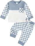 Toddler Baby Boy Fall Clothes Waffle Outfit Long Sleeve Color Blocking Sweatshirt Pullover Jogger Pant Set