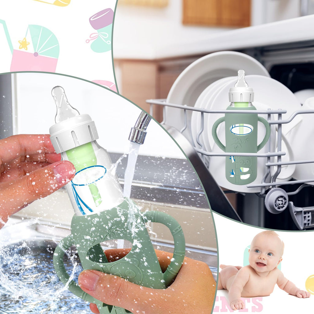 BUSOHA 3 Pack Silicone Sleeves for Dr Brown Glass Narrow Baby Bottle