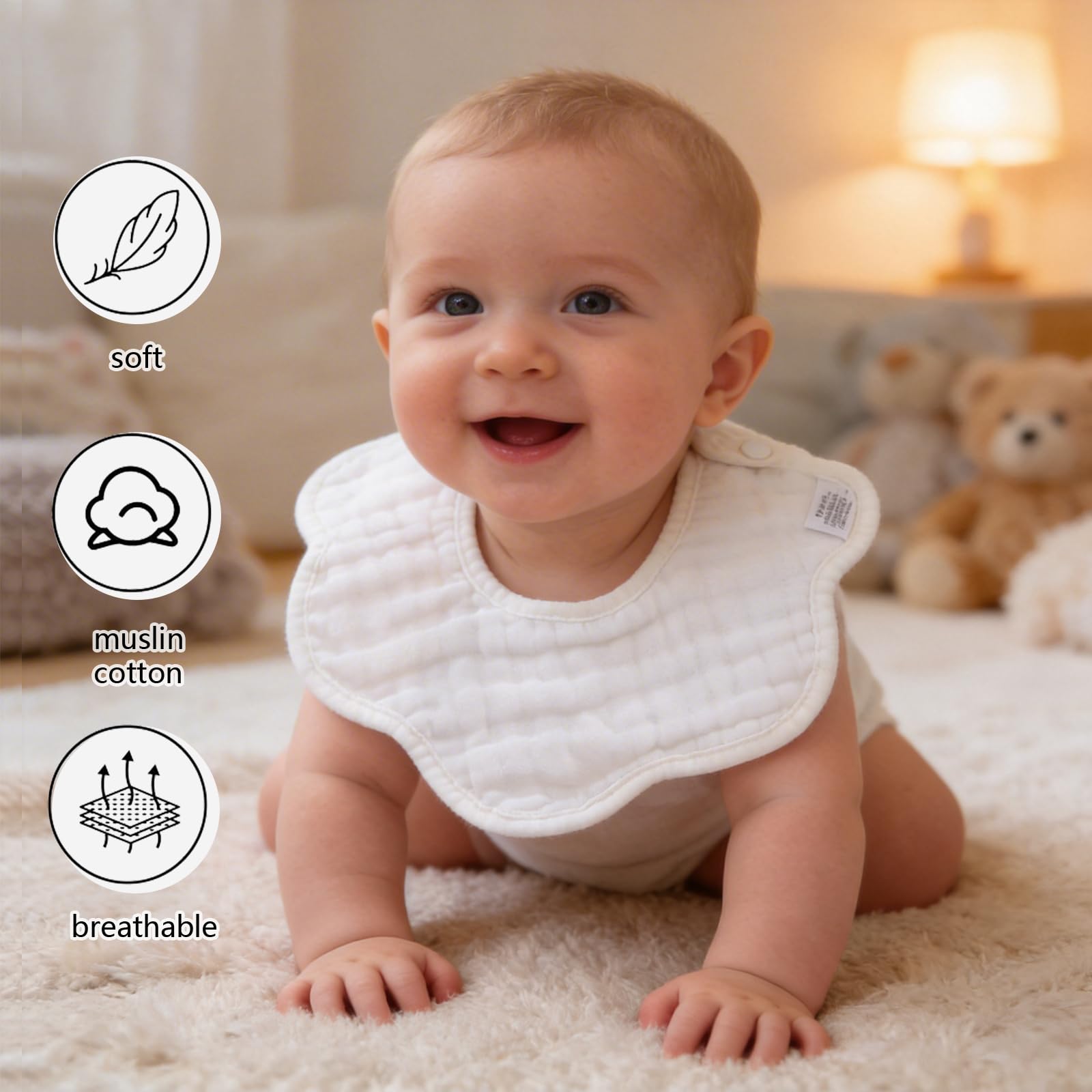 DOSMINE Organic Cotton Muslin Baby Bibs 8-Layer Drool Bibs