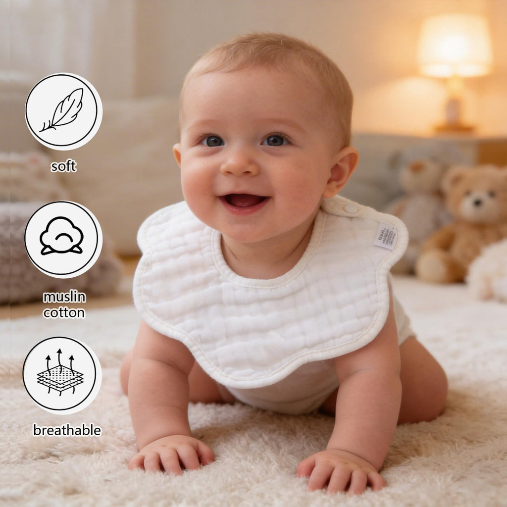 DOSMINE Organic Cotton Muslin Baby Bibs 8-Layer Drool Bibs