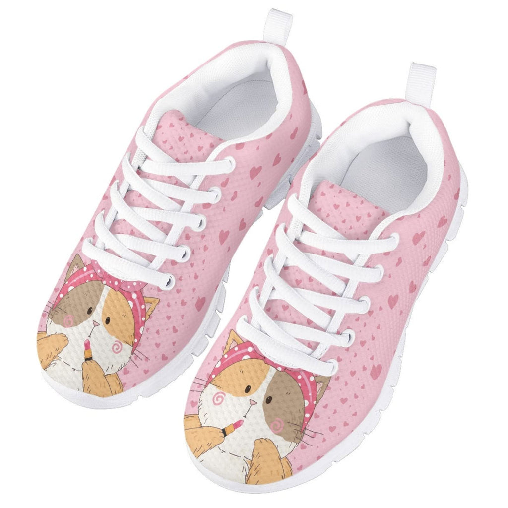 MARSVOVO Girl Running Shoes Lightweight Breathable Athletic No Lace Pre Walking Shoes for Boy Girl Classic Lace-up Comfortable Resistant Sport Kids Sneakers A Cat Wearing Lipstick Size 11.5 US