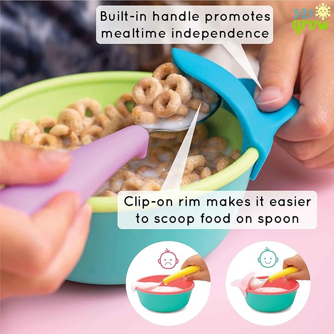 Silicone Easy Scoop & Hold Bowl Set – Adaptive Baby & Toddler Feeding Bowls with Clip-On Rim and Handle – Helps Build Independence & Coordination – 2 Pack – Dishwasher Safe (Midnight)