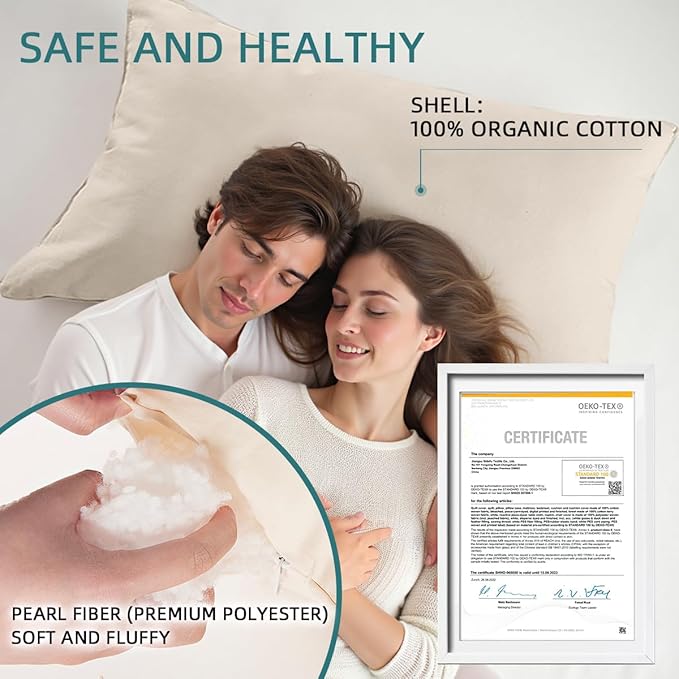 LOFE Organic Pillow with Pillowcase - 20x36 King Size Pillow with 100% Organic Cotton Shell, Adjustable Loft Organic King Plilow, Machine Washable, Soft, Perfect for Adults&Couples