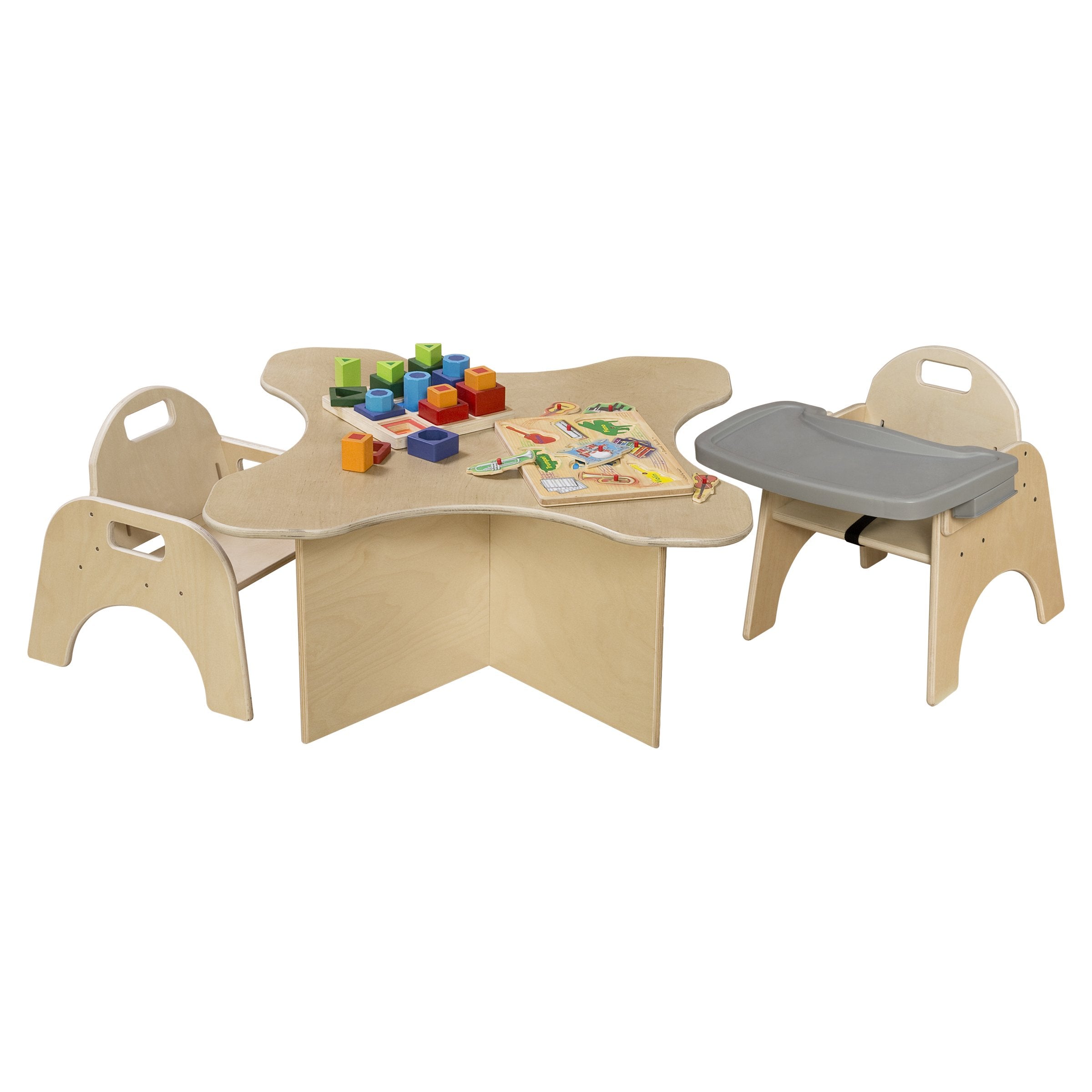 RRI Goods 7" H Wooden Stackable Feeding Chair with Removable Tray and 3 Point Harness, Suitable for 12-18 Months Babies Dining & Studying Needs [Fully Assembled]