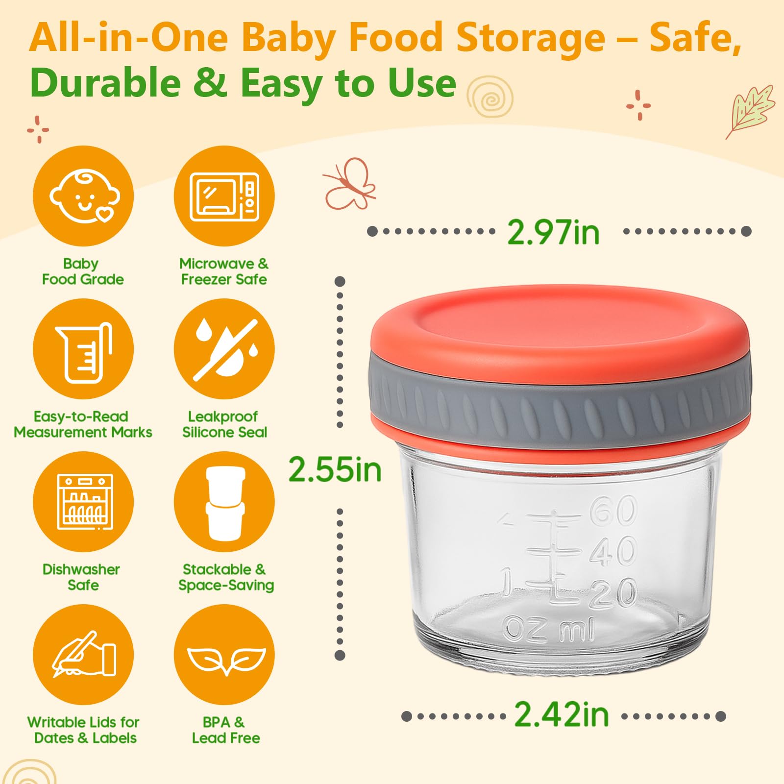 Tronco Glass Food Storage Jars with Lids (4 oz, 8-Pack) – Baby Food, Breast Milk, Snacks, Puree, Reusable Small Containers for Meal Prep & Spice Storage, Freezer, Microwave, Dishwasher Safe