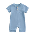 Kuriozud Newborn Baby Boy Girl Clothes Button Solid Short Sleeve Romper Jumpsuit Basic One Piece Outfits Baby Neutral Clothing Waffle Short Sleeve Blue, 6-9 Months