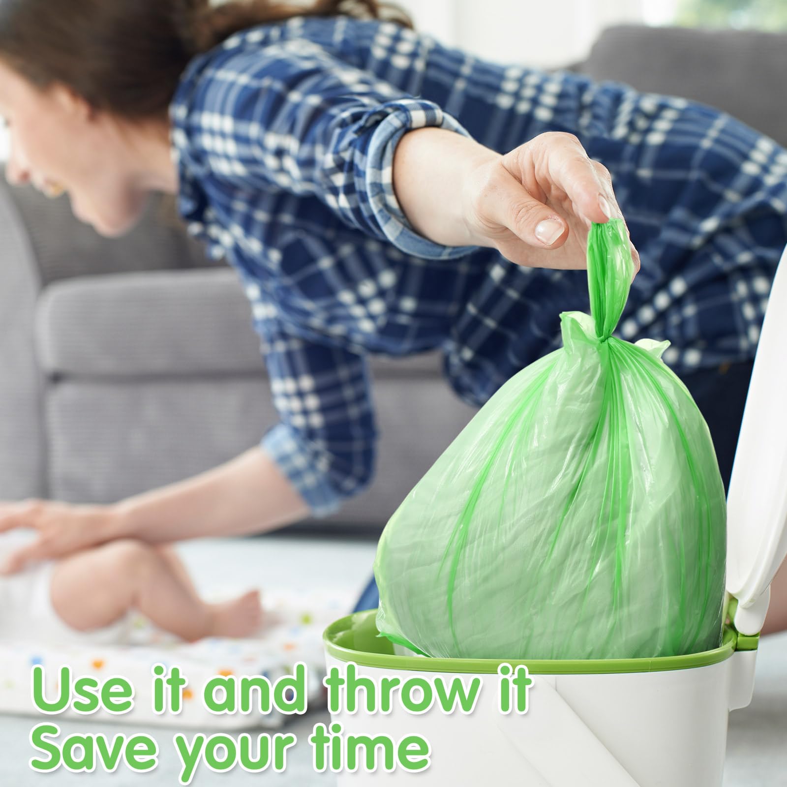 Honoson 1200 Count Baby Disposable Diaper Bags Scented Diaper Sacks with Tie Handle Disposal Baby Poop Trash Bags Waste Sacks Refill(Green)