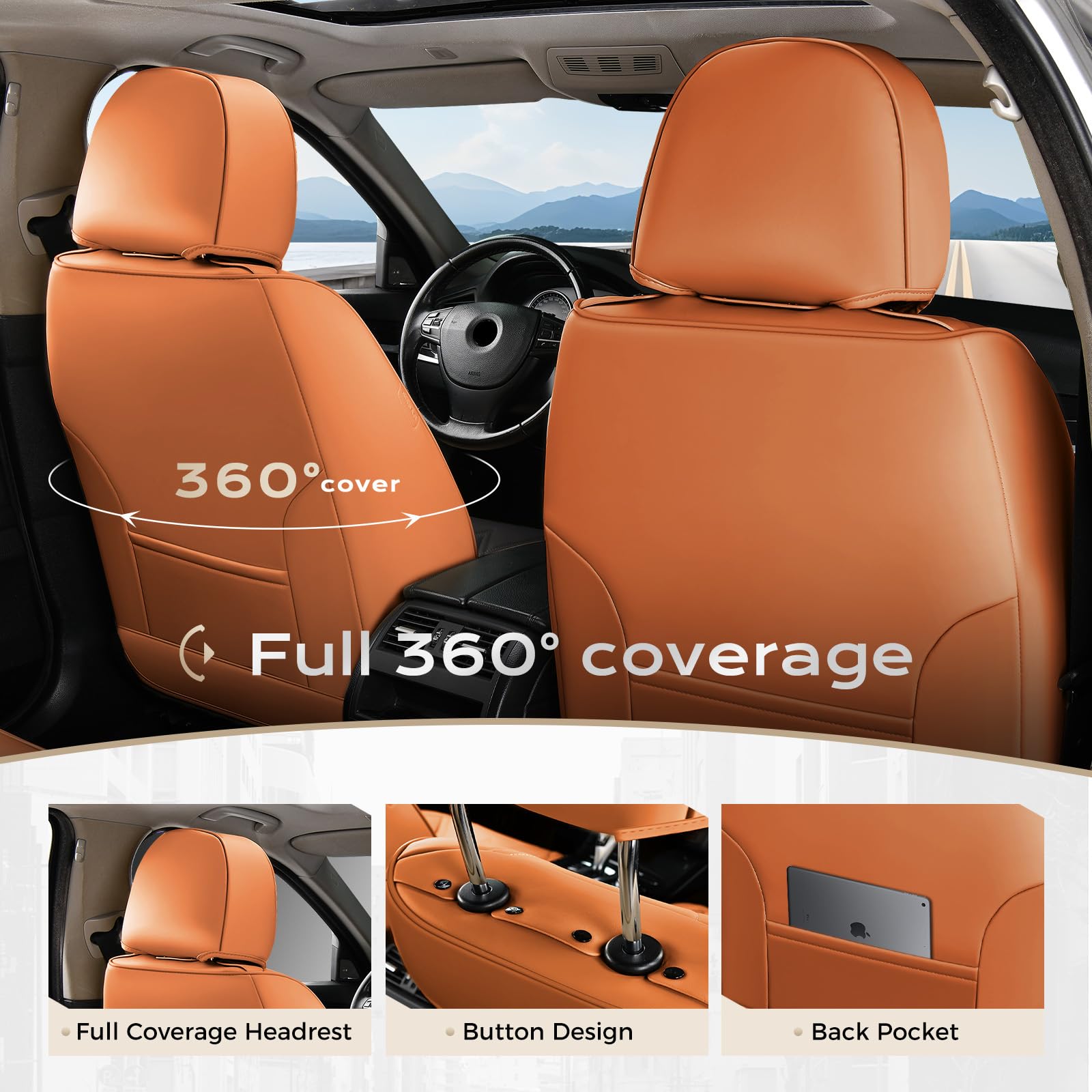 Coverado Car Seat Covers, Seat Covers for Cars, Waterproof Leather Auto Seat Protectors, Leather Car Seat Cushion, Car Interiors Accessories Universal Fit for Most Cars