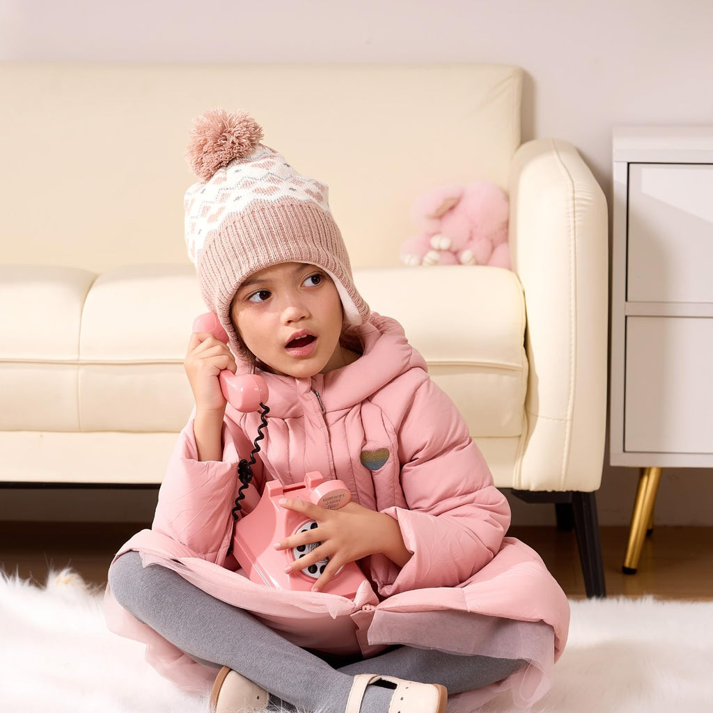 Moon Kitty Baby Girls Hat with Ear Flaps Toddler Beanies Baby Boys Girls Beanies Kids Winter Hats Soft Acrylic Knit & Fleece Lined Caps