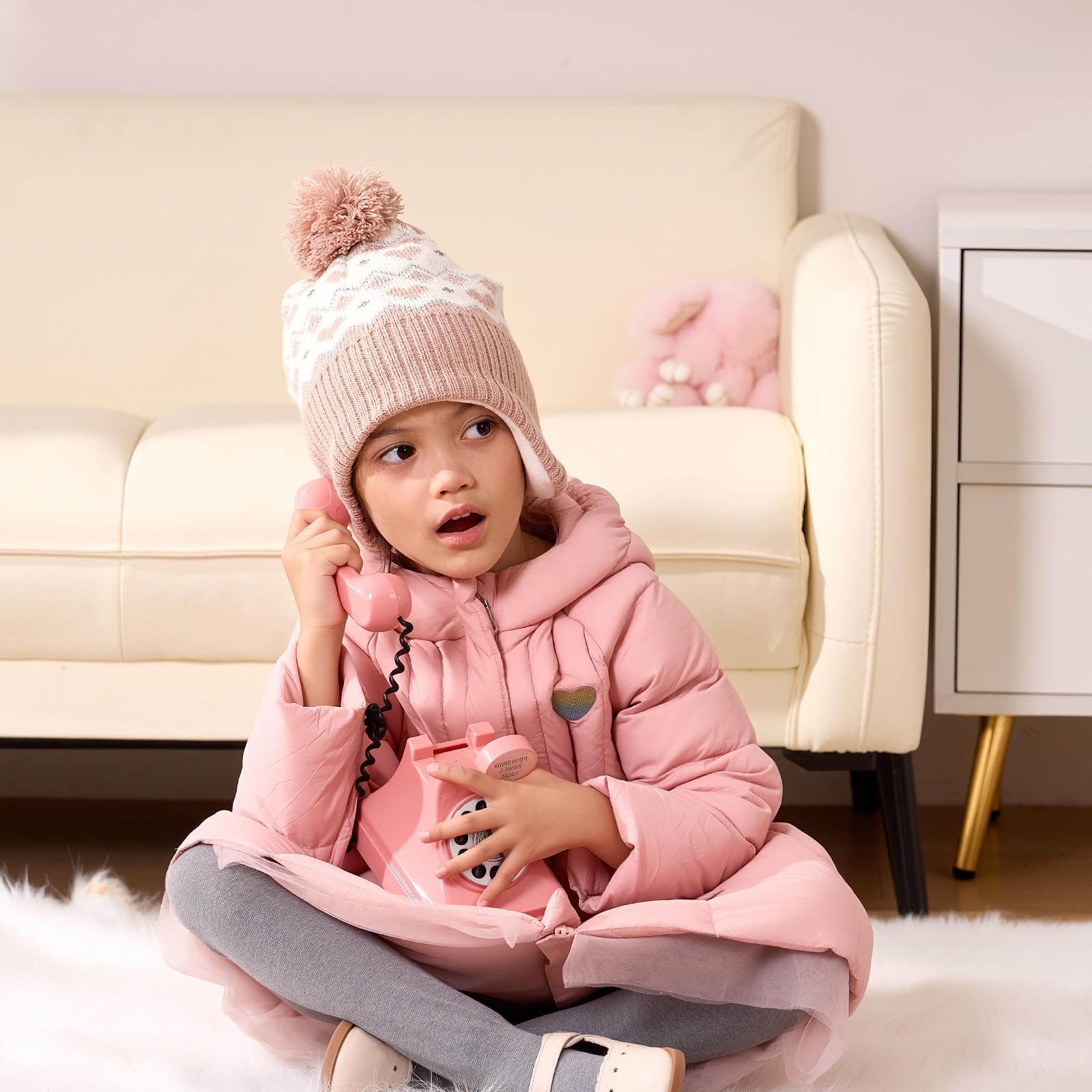 Moon Kitty Baby Girls Hat with Ear Flaps Toddler Beanies Baby Boys Girls Beanies Kids Winter Hats Soft Acrylic Knit & Fleece Lined Caps