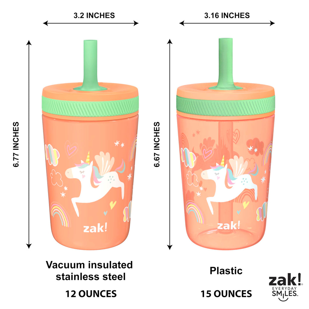 Zak Designs Unicorn Kelso Leak-Proof Toddler Straw Cups, 3pc Set