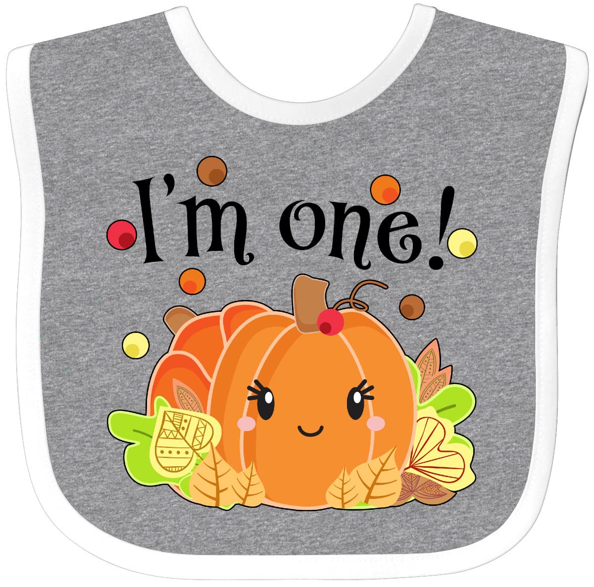 inktastic I'm One- Pumpkin Birthday Autumn Baby Bib Heather and White 331b5