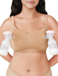 Pumping Bra Hands Free Zip Opening Design Seamless Nursing Bras for Breastfeeding High Support Nursing & Pumping Bra in One Beige M