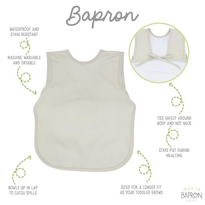 BapronBaby Minimalist Champagne Bapron - No Neck Tie Safer Bib for Baby & Toddler - Soft Waterproof Stain Resistant - Machine Washable - Sz Baby/Toddler 6m-3T