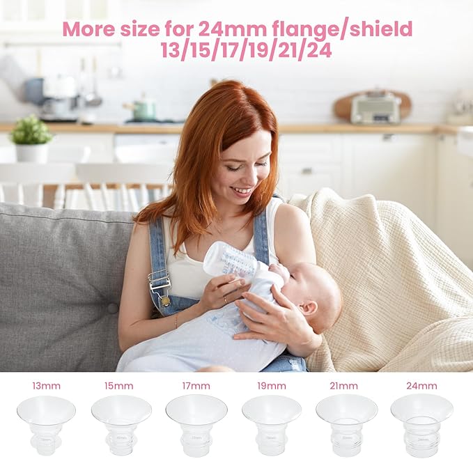 Flange Sizing Kit(10PCS) 13/15/17/19/21mm & Nipple Ruler & Cleaning Brush, Silicone Flange Insert for 24mm Flanges/Shield (Momcozy/Spectra/Bellababy), Breastfeeding Essentials for Moms