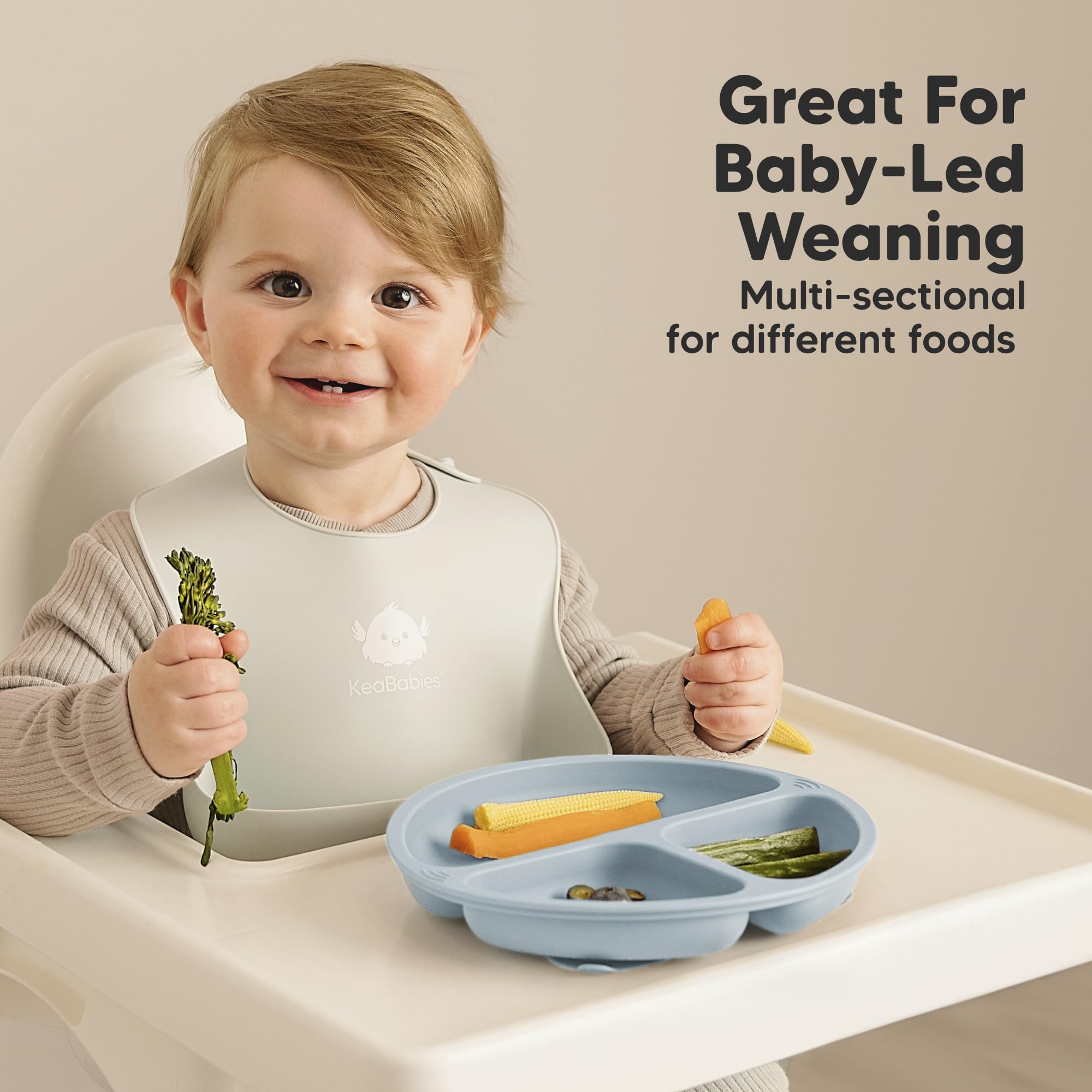 KeaBabies Suction Plates with Lids for Baby, 3pk 100% Silicone (Amethyst)