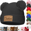 Custom Baby Beanies Personalized Toddler Winter Hats Name Leather Patch Kids Knit Warm Hat for Infant Boys Girls Adult