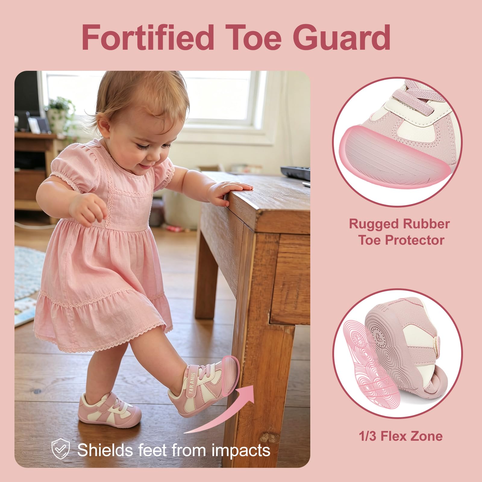 TARANIS Infant/Toddler Shoes Baby Sneaker Boy Girl First Walking Shoes Lightweight Non-Slip Newborn Crib Shoes A Pink19