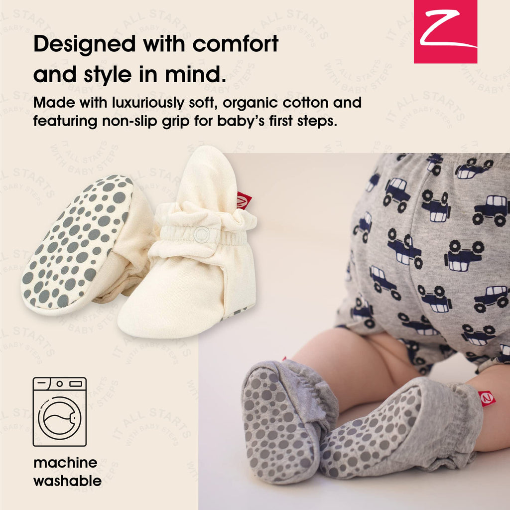 Zutano Unisex Organic Cotton Baby Booties With Gripper Soles, Cream, 24M