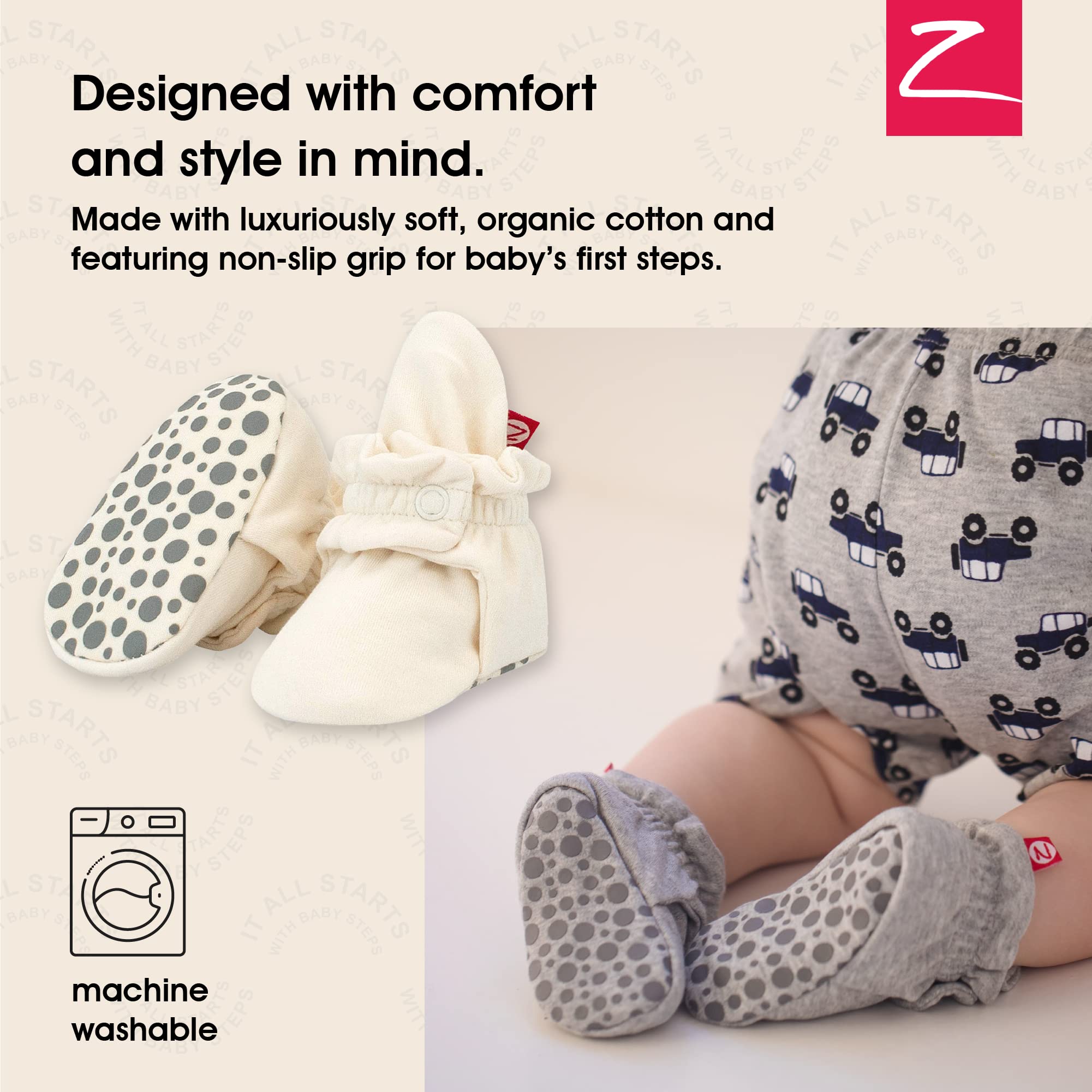 Zutano Unisex Organic Cotton Baby Booties With Gripper Soles, Cream, 24M