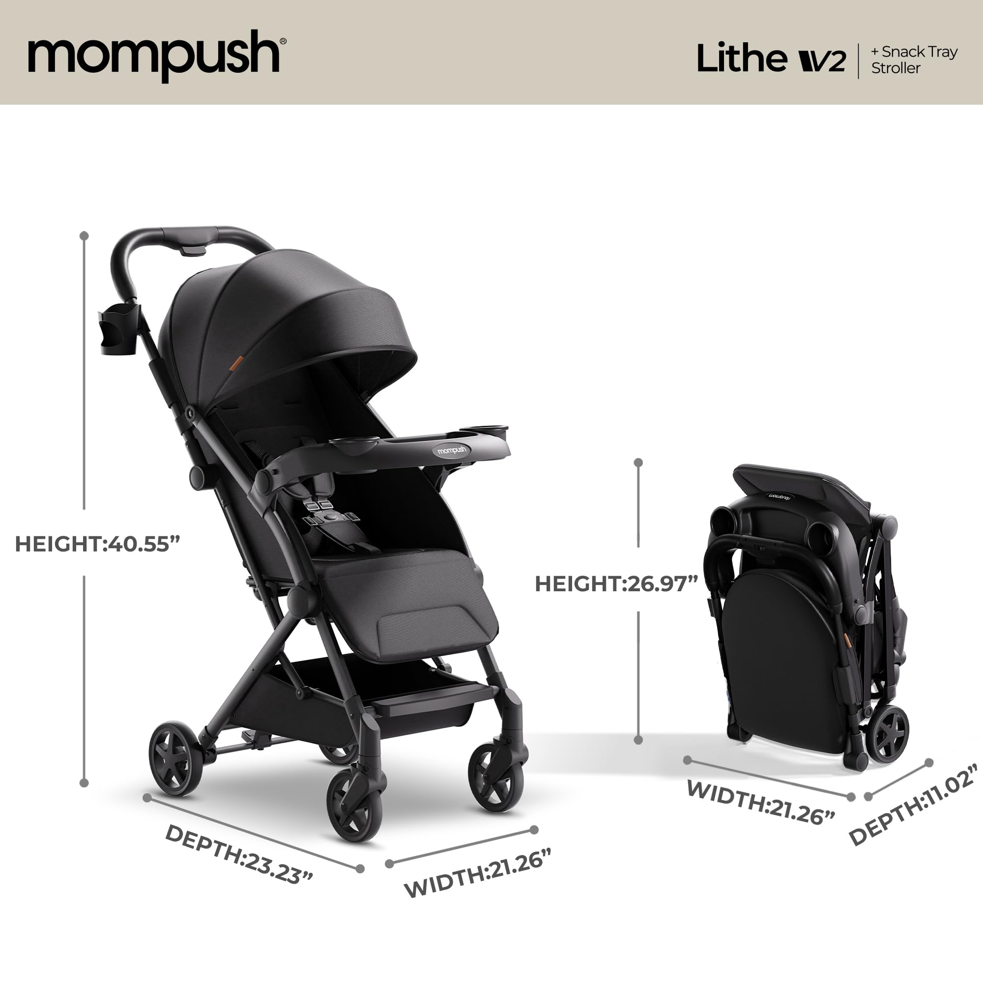 Mompush Lithe V2 Lightweight Travel Stroller with Organizer Included