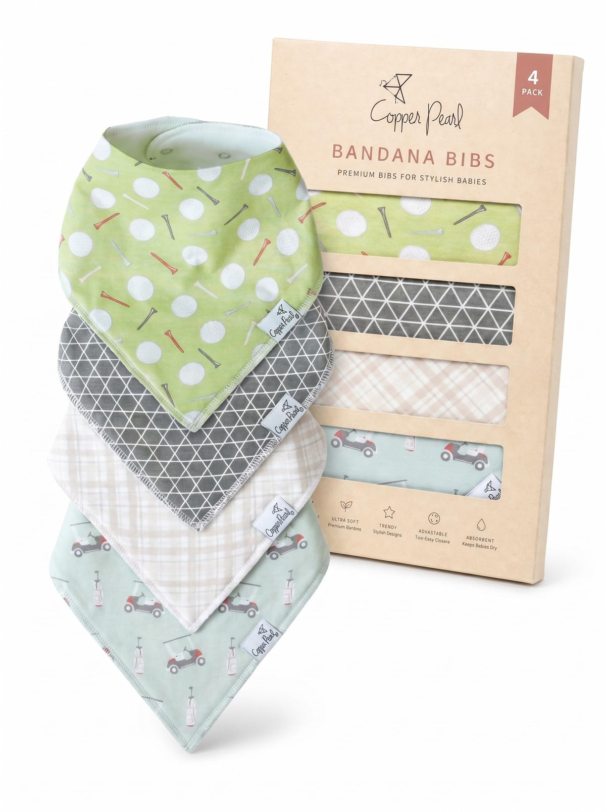 Copper Pearl Baby Bibs for Baby Boy or Girl – Bandana Drool Bibs for Teething, Absorbent Bibs for Eating, Newborn to Toddler, 4 Pack, Bison