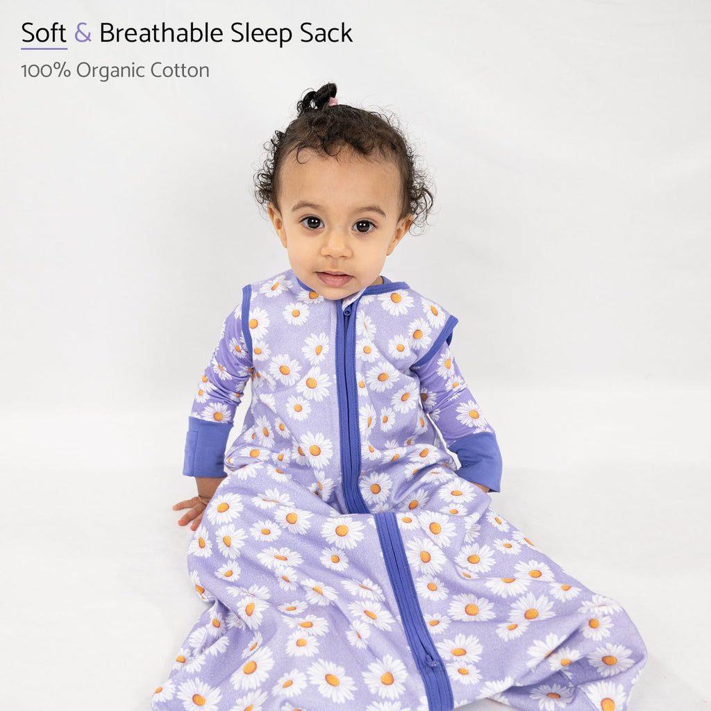 LollyBanks Baby Sleep Sack 6-12 Months for Girls, 100% Cotton Newborn Swaddle Sack with 2-Way Zipper, Soft and Airy Toddler Sleeping Bag, Newborn Essentials (Daisy Print)