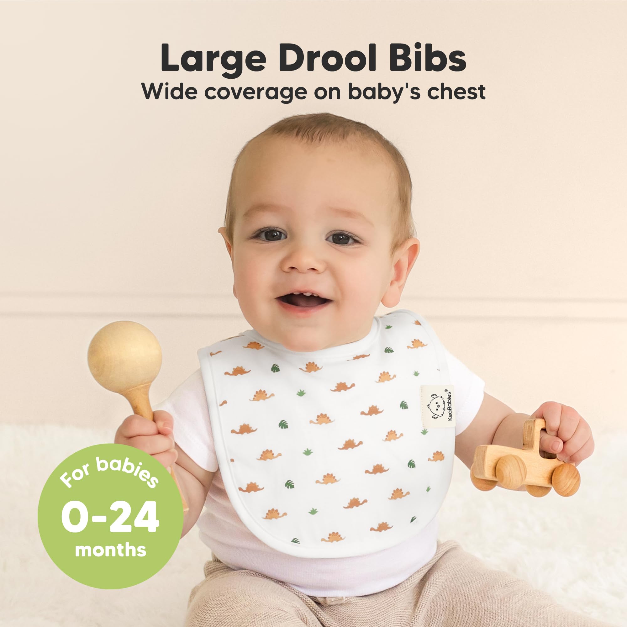 KeaBabies 8-Pack Organic Baby Bibs for Drooling and Teething (Roarsome)