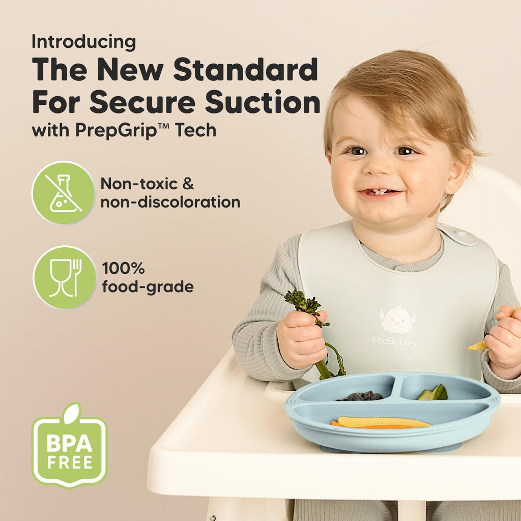 KeaBabies Suction Plates for Baby, Toddler, 3-Pack, 100% Silicone (Alps)