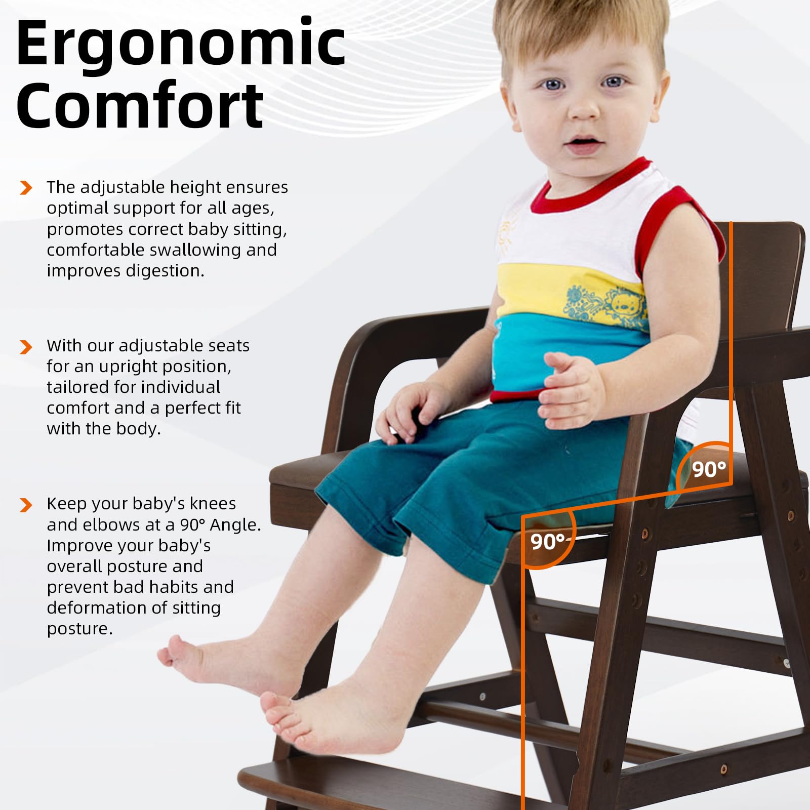 Leesinwing Wooden High Chair for Toddlers, Toddler Dining Chair, Walnut