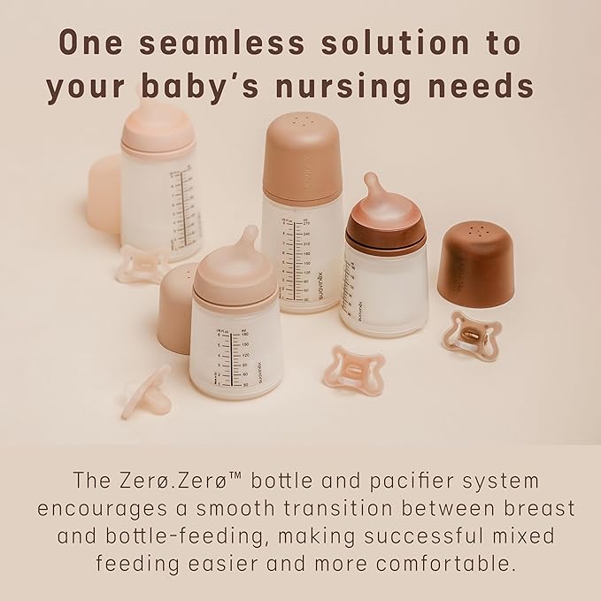 Suavinex Zero Zero Newborn Starter Set Small Anti Colic Baby Bottle + Pacifier, No 1 Spanish Baby Bottle Brand, Minimizes Bottle Rejection & Nipple Confusion, Adaptable Flow - Medium