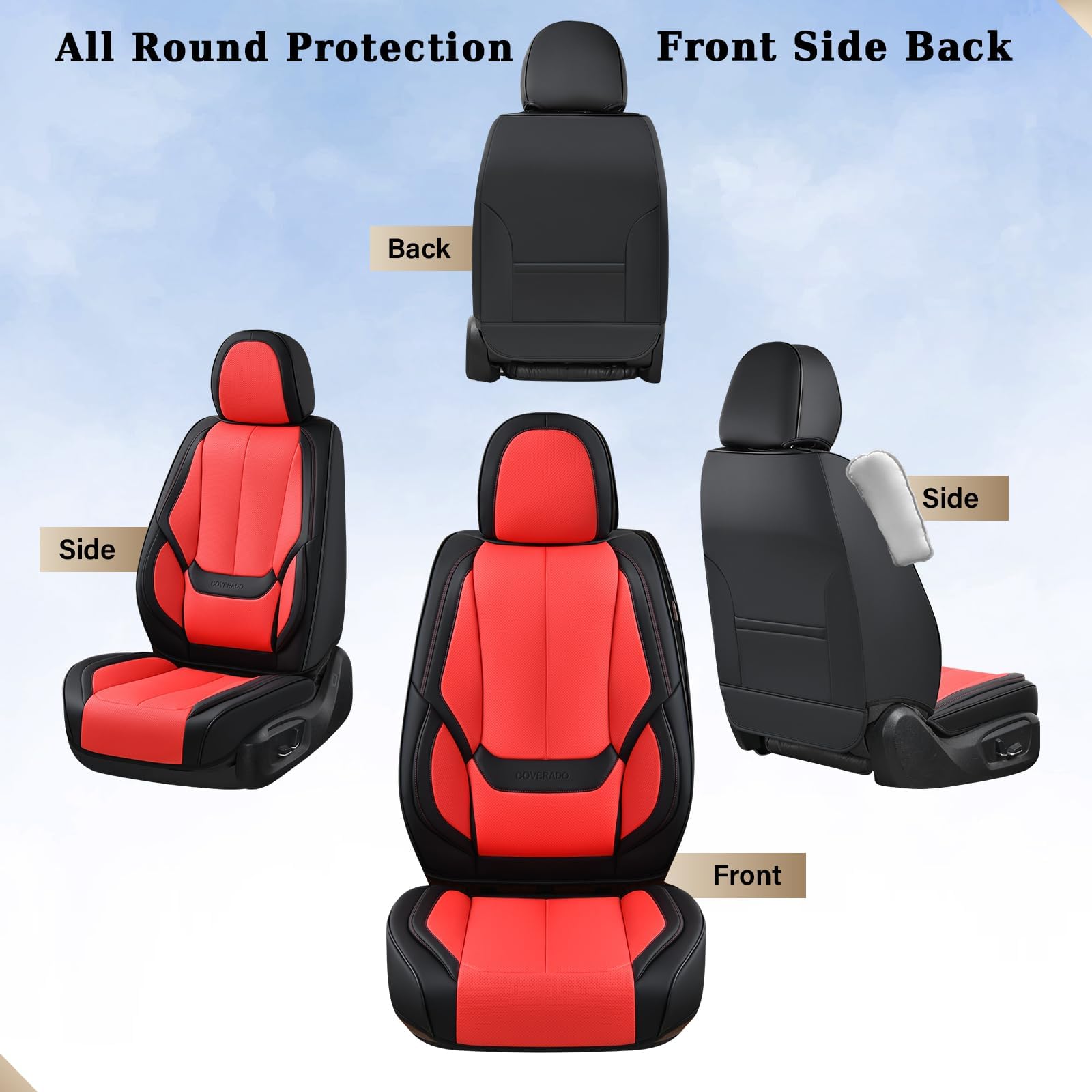 Coverado Car Seat Covers, Seat Covers for Cars, Waterproof Leather Auto Seat Protectors, Leather Car Seat Cushion, Car Interiors Accessories Universal Fit for Most Cars
