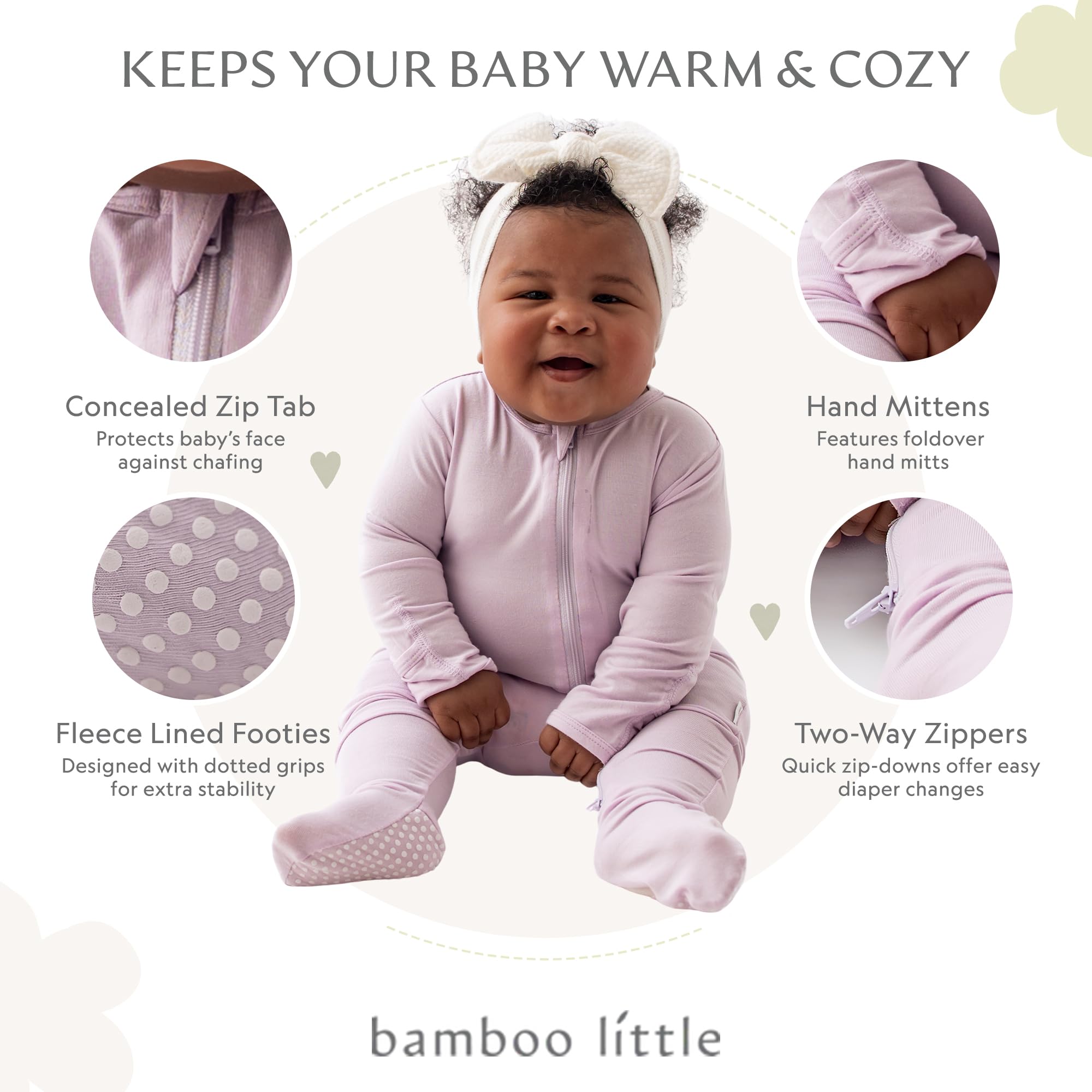 Bamboo Little Soft Baby Footie Pajamas, Baby Clothes, Newborn Sleepers, 95% Viscose and 5% Spandex, Lush Lavender, 12-18 Months