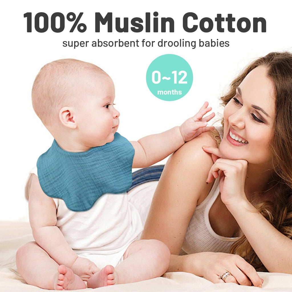 EllieHouse Baby Bibs for Girls Boys 10Pack Muslin Drool Teeth Drooling Teething Bibs Muslin Cotton for Infant Toddler Green