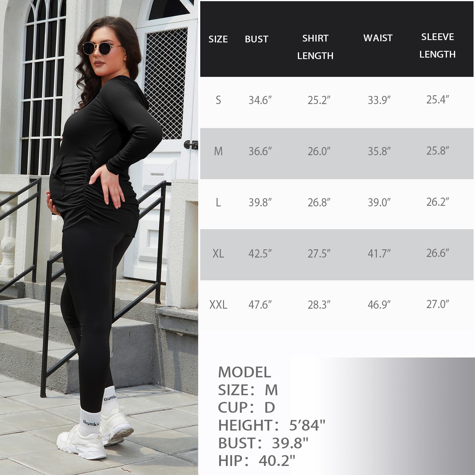 Womens Maternity Hoodie Top Sweatshirt Long Sleeve Shirts Pregnancy Tunic Top,Black, Small