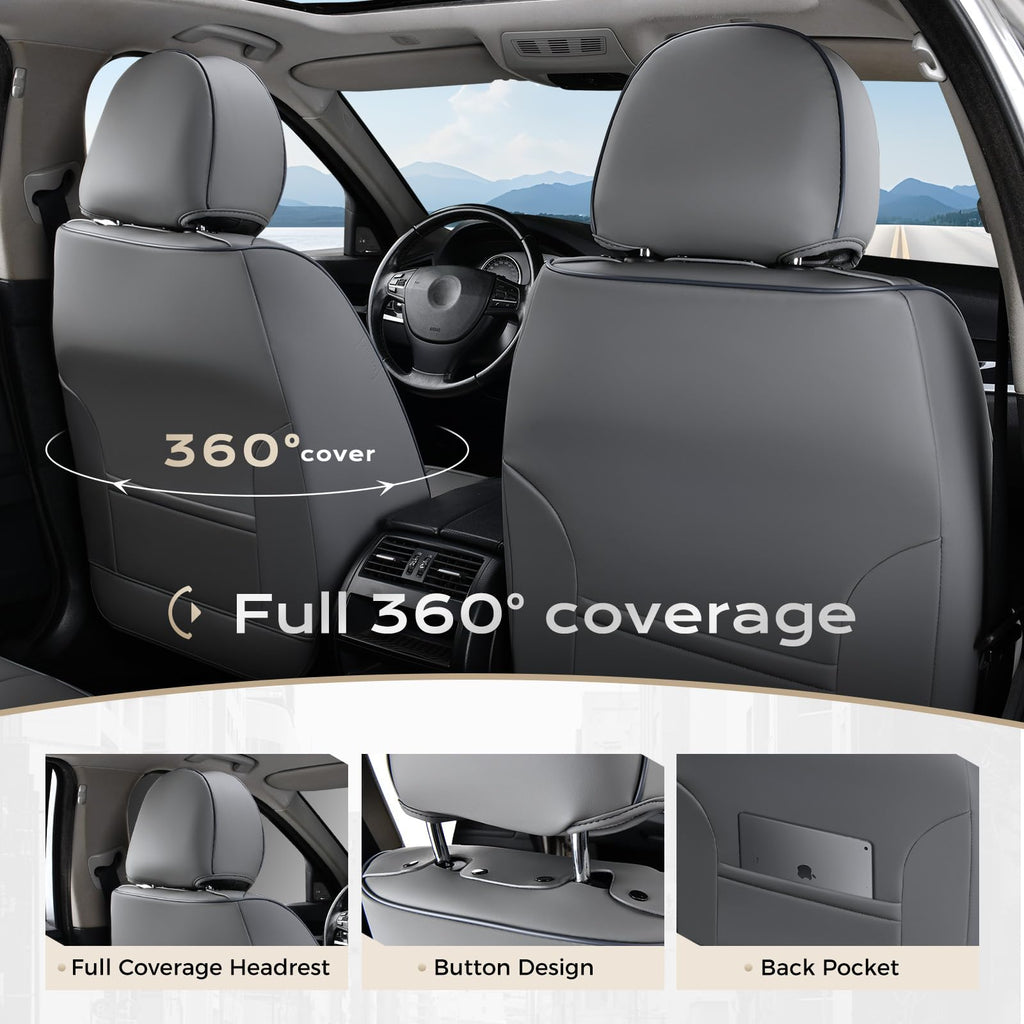 Coverado Car Seat Covers Full Set, Car Seat Protector Waterproof, Nappa Leather Car Seat Cushion, Seat Covers for Cars, Front Seats and Back Universal Fit for Most Cars