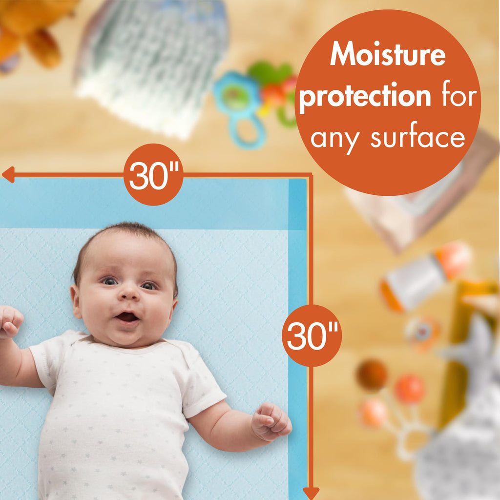 Caring Disposable Underpads 30 x 30 in, Light Absorbency Bed Pads, Chucks Pads, Puppy Pads, Baby Changing Pads, Incontinence Underpads for Adults, Pets, Babies, 50 Count Pack